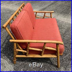 Vintage Ficks Reed Rattan Sofa Fretwork Hollywood Regency Palm Beach Bamboo