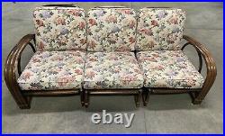 Vintage Ficks Reed Sectional Sofa Mid Century Modern Bamboo Rattan w Floral
