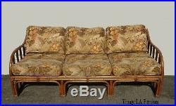 Vintage Ficks Reed Sofa Settee Mid Century Modern Bamboo Rattan w Brown Floral
