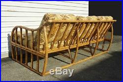 Vintage Ficks Reed Sofa Settee Mid Century Modern Bamboo Rattan w Brown Floral