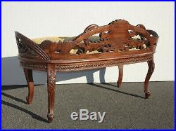 Vintage French Country Low Profile Ornately Carved Gold Settee Bench