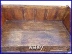 Vintage French Country Teak Bench Settee w Hand Carved Horses Handrests Oriental