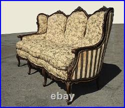 Vintage French Louis XVI Ornate Carved Settee Sofa Floral Fabric As-Is