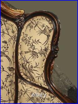 Vintage French Louis XVI Ornate Carved Settee Sofa Floral Fabric As-Is