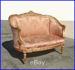 Vintage French Louis XVI Rococo Gold & Pink Settee Loveseat