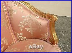 Vintage French Louis XVI Rococo Gold & Pink Settee Loveseat