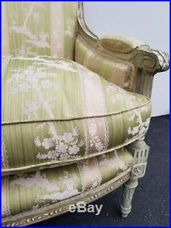 Vintage French Louis XVI Rococo Green Stripped Floral Down Feathers Settee Sofa