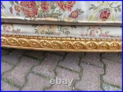 Vintage French Louis XVI Settee Floral Damask Upholstery and Gold Leaf Frame