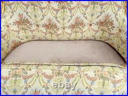 Vintage French Louis XVI Settee Floral Damask Upholstery and Gold Leaf Frame