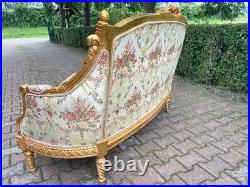 Vintage French Louis XVI Settee Floral Damask Upholstery and Gold Leaf Frame