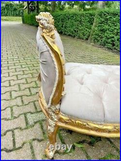 Vintage French Louis XVI Sofa Settee in Tan Velvet with Gilded Beech Frame