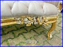 Vintage French Louis XVI Sofa Settee in Tan Velvet with Gilded Beech Frame