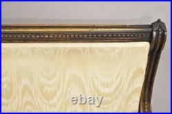 Vintage French Louis XVI Style Carved Walnut Upholstered Settee Loveseat Sofa
