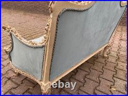 Vintage French Louis XVI Style Settee in Beech Wood and Plissé Velvet