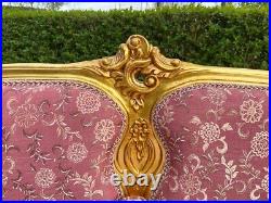 Vintage French Louis XVI Style Sofa Set in Gilded Beech with Striped Damask