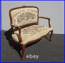 Vintage French Louis XVI Tapestry Style Tan Settee Canape