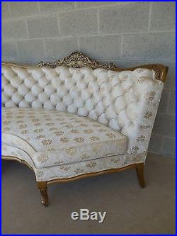 Vintage French Louis XV Style 3 Section Tufted Back Gilt Wood Frame Sofa