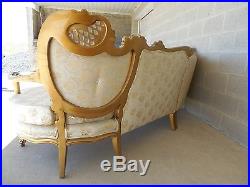 Vintage French Louis XV Style 3 Section Tufted Back Gilt Wood Frame Sofa