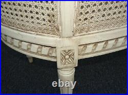 Vintage French Provincial Louis XVI Rococo Off White Cane Settee Loveseat
