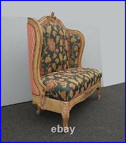Vintage French Provincial Louis XVI Rococo Ornate Gold Floral Settee Red Plaid