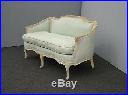 Vintage French Provincial Off White wPastel Mint Fabric Settee Loveseat GORGEOUS