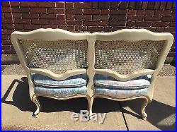 Vintage French Provincial Shabby Chic Caned Sofa Couch Settee