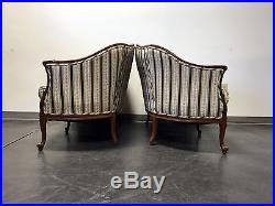 Vintage French Style Carved Wooden Frame Upholstered Settees Pair