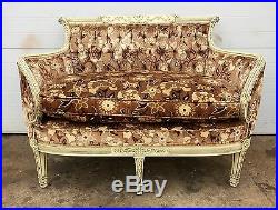 Vintage French Style Loveseat With Floral Upholstery