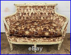 Vintage French Style Loveseat With Floral Upholstery