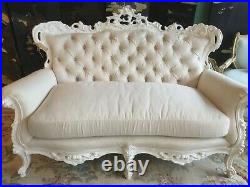 Vintage French Style Settee. Lacquered with New White Linen