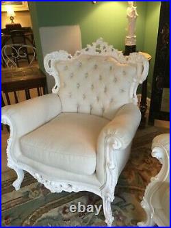 Vintage French Style Settee. Lacquered with New White Linen