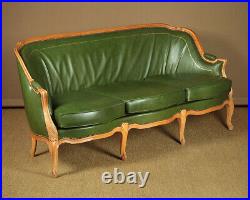 Vintage French Three Seater Green Leather Sofa