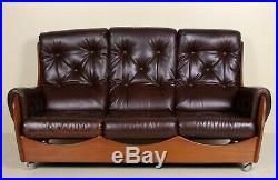 Vintage G Plan Sofa 3 Seater Teak Studio Couch Faux Leather Retro 60s 70s
