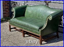 Vintage Green Leather Hickory Sofa