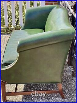 Vintage Green Leather Hickory Sofa