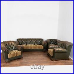 Vintage Green Leather Set of Chesterfield Sofa and Three Club Chairs, Denmark ci