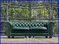 Vintage Green Leather chesterfield sofa by Hancock and Moore