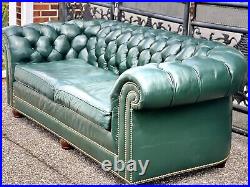 Vintage Green Leather chesterfield sofa by Hancock and Moore