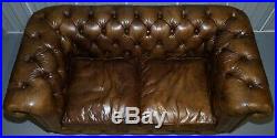 Vintage Halo Asquith Heritage Brown Leather Chesterfield Sofa Part Of Suite