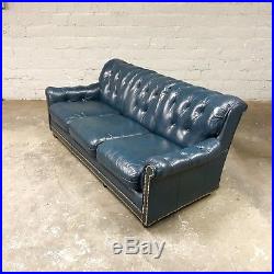 Vintage Hancock And & Moore Tufted Blue Chesterfield Sofa Blue Leather RARE