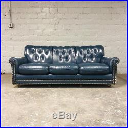 Vintage Hancock And & Moore Tufted Blue Chesterfield Sofa Blue Leather RARE