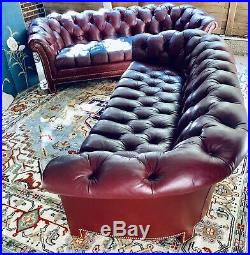 Vintage Hancock & Moore Chesterfield Sofa tufted button Red Oxblood Leather