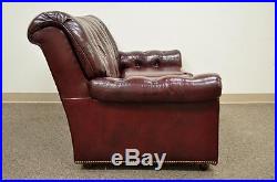 Vintage Hancock & Moore Tufted Red Leather & Vinyl Chesterfield Sofa Loveseat