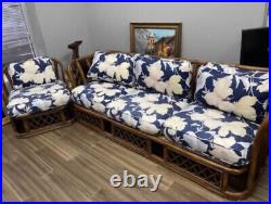 Vintage Heavy Mid Century Modern Authentic Bamboo Rattan Sofa & Chair Patio Set