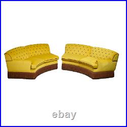 Vintage Hollywood Glam Semi-Circle Yellow Red Velour Curved Sofa Set 2 Pieces