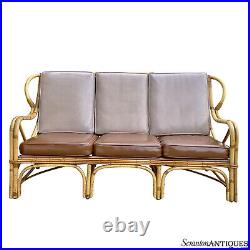 Vintage Hollywood Regency Boho Rattan Sculpted Settee Loveseat Sofa