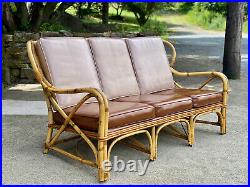 Vintage Hollywood Regency Boho Rattan Sculpted Settee Loveseat Sofa