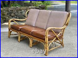 Vintage Hollywood Regency Boho Rattan Sculpted Settee Loveseat Sofa