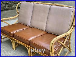 Vintage Hollywood Regency Boho Rattan Sculpted Settee Loveseat Sofa