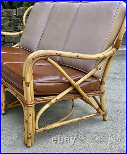 Vintage Hollywood Regency Boho Rattan Sculpted Settee Loveseat Sofa